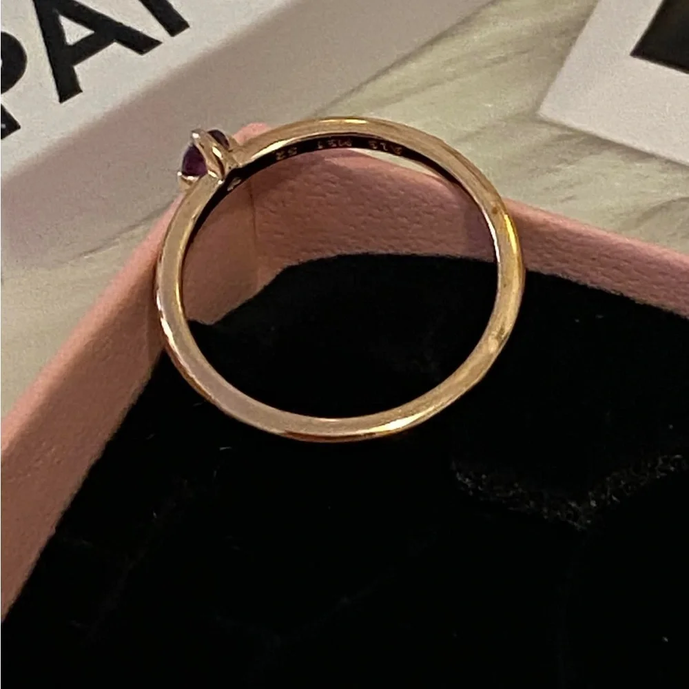 PRACTICALLY NEW- PANDORA Purple Solitaire Rose size 6 - Picture 6 of 7